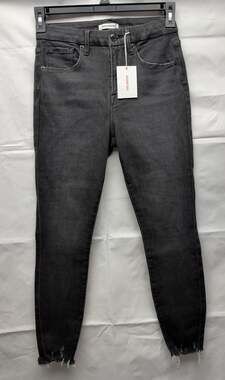 Good American Black Jeans GLC419T Good Legs Crop Frayed Hem Size 6 / 28" Waist